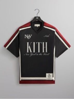 Kith Black Short-Sleeve Logo Jersey with Red and White Trim